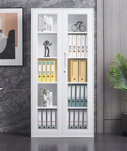 Commercial Office Furniture <strong>Thin</strong> Edge Steel Full Height Filing Cabinet Lockable Two Swing Glass Doors Metal <strong>Cupboard</strong> - Product Image 2