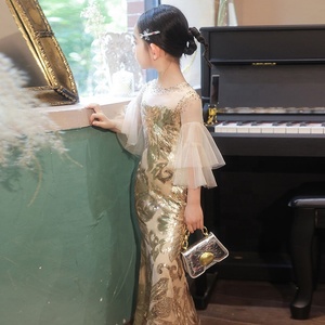 New Vàng Sequin Thêu Nàng Tiên Cá Ăn Mặc Cô Gái Buổi Tối Ăn Mặc Cho Sinh Nhật Bên Chủ Hiệu Suất - Product Image 4