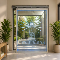 Porte coulissante à double battant, bande lumineuse LED, porte en verre automatique, entrée de magasin commercial, porte virale célèbre sur Internet