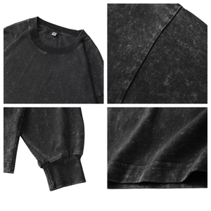 Low Cost Wholesale 350Gsm 100% Cotton <b>Vintage</b> Long Sleeve Sweatshirts Men Custom Blank Acid Wash Oversized Crewneck <b>Tee</b> TKAN9168 - Product Image 3