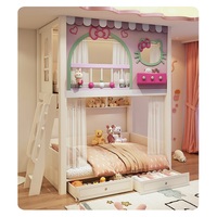 Lit superposé JS au design original en forme de chat, pour chambre de fille, avec escalier, armoire, toboggan et arche, mobilier de chambre de princesse