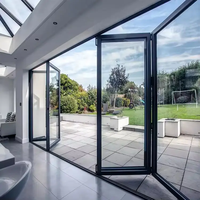 Portes pliantes en aluminium à cadre fin noir mat pour cuisine, salon, extérieur, grande ouverture, porte pliante en verre à rupture de pont thermique