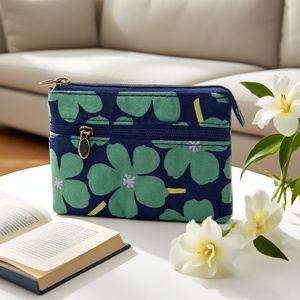 Monedero para niñas, estilo pastoral fresco del Año del Caballo, floral, con doble cremallera, de <span class=keywords><strong>tela</strong></span> de algodón de 4 capas, transpirable, antirrobo y expandible - Product Image 3