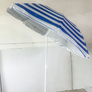 Toldo al aire libre Sombrilla de playa a rayas Logotipo de impresión personalizado <span class=keywords><strong>Patio</strong></span> barato Silla de playa Paraguas Raya Blanca Roja - Product Image 3