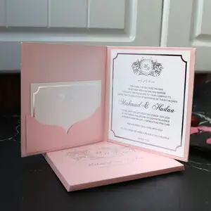 Square size blush pink wedding invitation hardboard with small cards