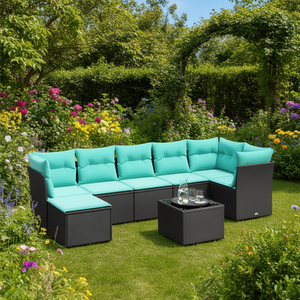 8 Piece Black Poly Rattan Patio <b>Sofa</b> <b>Set</b> With Cushions Outdoor Garden <b>Sofas</b> Contemporary Design - Product Image 2