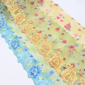Bordure en dentelle brodée jaune <span class=keywords><strong>de</strong></span> 17 cm, motif rose bleue, en tulle imprimé extensible écologique <span class=keywords><strong>de</strong></span> haute qualité, pour <span class=keywords><strong>soutien</strong></span>-<span class=keywords><strong>gorge</strong></span> féminin - Product Image 1