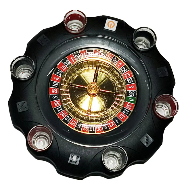 Wholesale Price Electric Russian Lucky Spin Roulette Drinking Game Set for Parties with Cup Customizable PP/Glass/Plastic Black