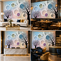 Peinture murale sur toile à l'huile, motif abstrait arbre et oiseau, papier peint moderne, cercle pastel, taille personnalisée pour salon, hôtel, bureau