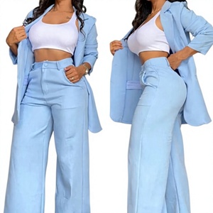 Ensemble de vêtements IStapromo Gifts Crop Top avec veste à poches et pantalon large pour femmes, ensembles deux pièces - Product Image 1