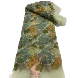 Haute qualité Munichian allemagne 3D dentelle tissu luxe français robe de soirée séquence perlée autriche dentelle pour robe de soirée de mariage