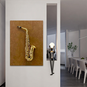 Décoration Murale 3D en Métal Saxophone, Instrument de Musique Créatif, Cadre Photo en Boîte d'Ombre avec Feuille d'Or de Luxe, <span class=keywords><strong>Peinture</strong></span> sur Toile pour Décoration Intérieure - Product Image 3