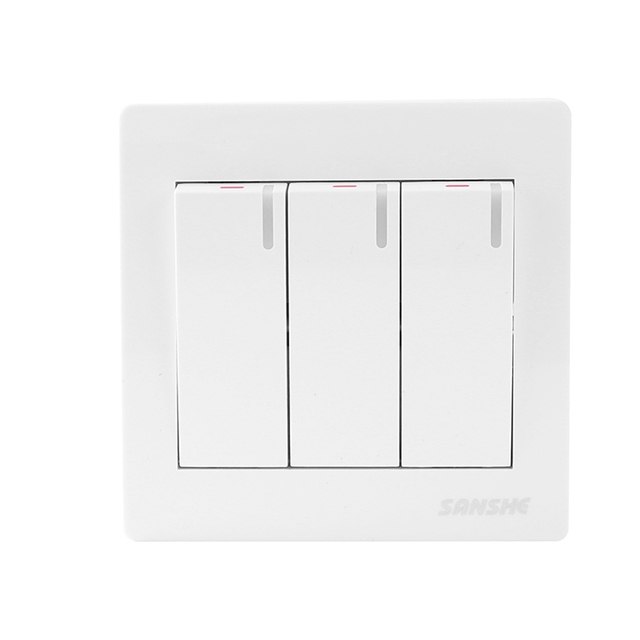 Sanshe Wholesale Modern 10A Electronic 3-Gang Push Button Lighting Switches for Household Use