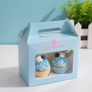 Scatola regalo di colore personalizzato con finestra Cupcake scatola di imballaggio prodotti per la torta con manico regalo scatola di trasporto - Product Image 2