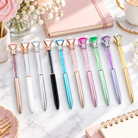 Stylo à bille fantaisie avec corps en plastique léger, corps orné de pierres brillantes et pointe en forme de grand diamant, écriture fluide, en stock, pour bureau et école