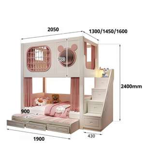 Lit superposé château de princesse contemporain pour filles avec toboggan, rangement, bois massif durable, rose, ensemble de meubles pour chambre d'enfant, salon - Product Image 5