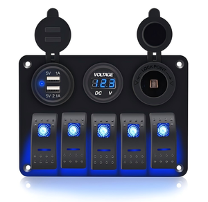 <span class=keywords><strong>5</strong></span> gang kết hợp kép USB ổ cắm không thấm nước 12/24V LED Rocker chuyển đổi bảng điều chỉnh với kỹ thuật số điện áp hiển thị ON-OFF bao gồm cầu chì - Product Image 1