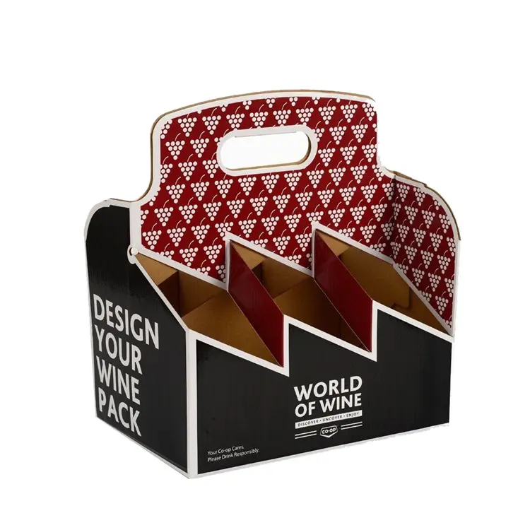 Wellpappe verpackung 6 Flaschen Bierträger Benutzer definiertes Logo Karton Six Pack Wine Box Carrier Tragbarer Griff