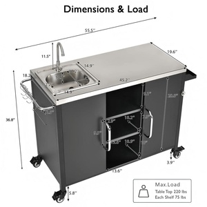 AJUNION 55.5 pulgadas Carrito <span class=keywords><strong>de</strong></span> cocina para exteriores, isla <span class=keywords><strong>de</strong></span> cocina <span class=keywords><strong>de</strong></span> acero para exteriores, carrito <span class=keywords><strong>de</strong></span> <span class=keywords><strong>barbacoa</strong></span> <span class=keywords><strong>con</strong></span> encimera <span class=keywords><strong>de</strong></span> acero inoxidable y <span class=keywords><strong>fregadero</strong></span> - Product Image 4