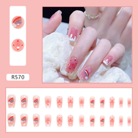 24 Pièces Nouvel Ensemble D'Ongles à Presser Tendance de Haute Qualité, Style Français Frais, Ongles Acryliques Faux Personnalisés avec Colle Gelée