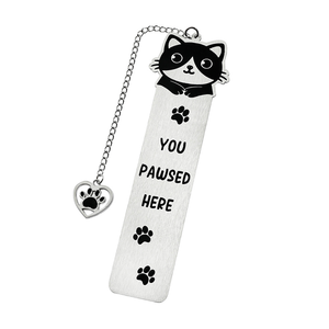 Segnalibro in Acciaio Inossidabile con Stampa Gatto Carino, Citazione Divertente 'You Pawsed Here', Segnalibro in Metallo con Ciondolo a Cuore e <span class=keywords><strong>Zampa</strong></span> e Catena - Product Image 3