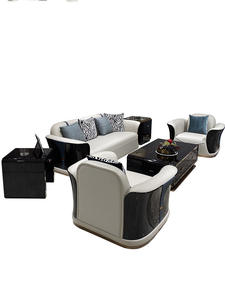 การผสมผสานระหว่างโซฟาห้องนั่งเล่นในสไตล์หรูหราของอิตาลีหนังแท้สีขาวโซฟาผสม1 + 2 + 3 - Product Image 5