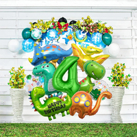 Décoration de 4ème anniversaire XXL, ensemble de ballons en feuille d'aluminium dinosaure pour garçons, ballons numérotés verts 4, joyeux anniversaire, fête sur le thème des dinosaures jurassiques