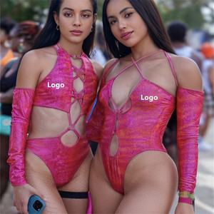 Maillot de bain une pièce personnalisé pour festival Rave, tenue de carnaval pour femme, rose, à manches longues, pour Jouvert, grande taille, monokini Miami - Product Image 1