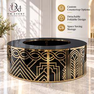 Barra de Bar Redonda Plegable Grande de Acero Inoxidable Blanco y Dorado Personalizada con Superficie de Vidrio Templado Desmontable - Product Image 1