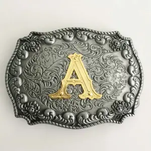 inner width 40mm letter A B C D E F G H I J K L M N O P Q R S T U V W X Y Z golden silver western style name plate belt buckle