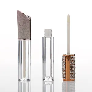 Luxury 5ml clear empty lip gloss tubes container with gold diamonds cap lipgloss tubes