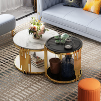 Ensemble de table basse extensible moderne en marbre doré, design convertible en acier inoxydable pour le mobilier de salon