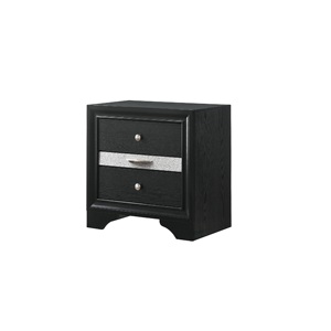 Modern Luxury 2-<b>Drawer</b> Nightstand With Silver Panel Solid Wood Bedroom Furniture - Product Image 2