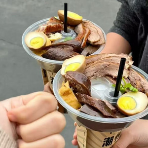 100 bộ 4 trong 1 đặt hàng 500ml ly nhựa Takeaway 500ml Bát ăn nhẹ với nước sốt lỗ uống và ăn cùng nhau - Product Image 3