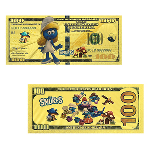 5 billets de banque en feuille d'or Model S_smurff 15x7,1 cm, double face, personnages de dessins animés bleus mignons, jouet cadeau, objets de collection manga - Product Image 5