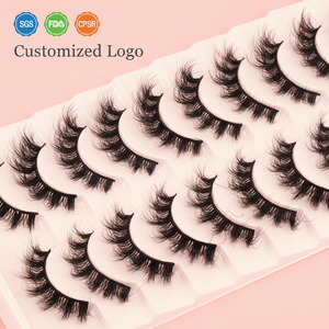 Extensions de cils personnalisées de luxe, courbure D, 3D, russes, faites à la main, en faux vison, multi-paires, bande complète, naturelles, douces et volumineuses, pour revendeurs - Product Image 1