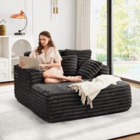 Canapé modulaire moderne trois places avec chaise longue, 56 pouces, en fausse fourrure moelleuse, avec accoudoirs carrés et coussins moelleux pour un confort optimal