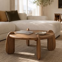 Ensemble de tables gigognes rustiques en bois sculpté, table basse ronde et table d'appoint Wabi Sabi pour salon