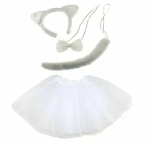 1481 White Cat Tutu Costume Ladies Halloween Fancy Dress Instant Animal Ears Tail Skirt Bow Kit Cheap Sexy Animal Costume