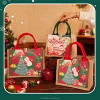 Sac promotionnel festif en coton mélangé avec logo personnalisé, poignée rouge et bouton en bois, faible MOQ, vente en gros