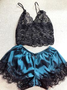 Lencería Sexy para mujer, 2 uds., Sujetador de encaje de tentación transparente, pantalones cortos de satén, ropa interior erótica, ropa de dormir suave y madura - Product Image 5