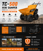 Spedizione Gratuita, Dumper Cingolato Mini 4x4 con Capacità di Carico 250kg/500kg/600kg, 4 Ruote, Autocaricante