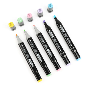 24 צבעים קצה אמן כפול סמני אמן קצה מרובע עם מברשת עגולה עדינה טיפים אלכוהול ציוד אמנות דיו - Product Image 3