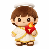 Peluche personnalisée Jésus, poupée biblique personnalisée avec un ange tenant une flamme en forme de cœur, idéale pour les cadeaux religieux