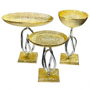 Juego de 3 piezas de soportes redondos dorados con textura martillada para postres de fiesta de cumpleaños, para el hogar, hotel, restaurante, soporte para pasteles. - Product Image 1