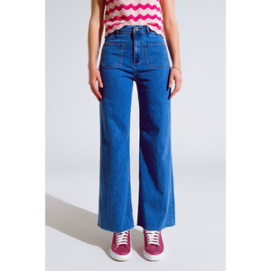 Jeans a Gamba Dritta con Dettaglio Tasche Frontali in Lavaggio Medio - Product Image 5