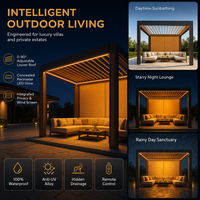 Pergola motorisée moderne de luxe durable avec toit à lames orientables 3x3m, structure antirouille pour balcon et jardin nocturnes