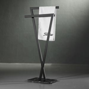 豪华立式304 SUS黑色浴巾架2杆独立式浴巾架，带大理石底座，用于浴室地板 - Product Image 6