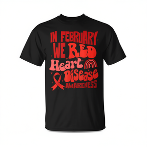 Nel febbraio indossa la nostra t-shirt rossa per la sensibilizzazione sulle malattie cardiache con nastro rosso, un articolo promozionale elegante. - Product Image 2