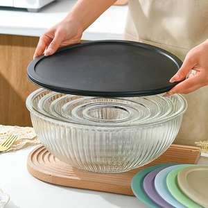 Lot de 3 à 6 bols mélangeurs en verre peu encombrants <span class=keywords><strong>avec</strong></span> couvercles pour la préparation des aliments et la cuisson. - Product Image 4